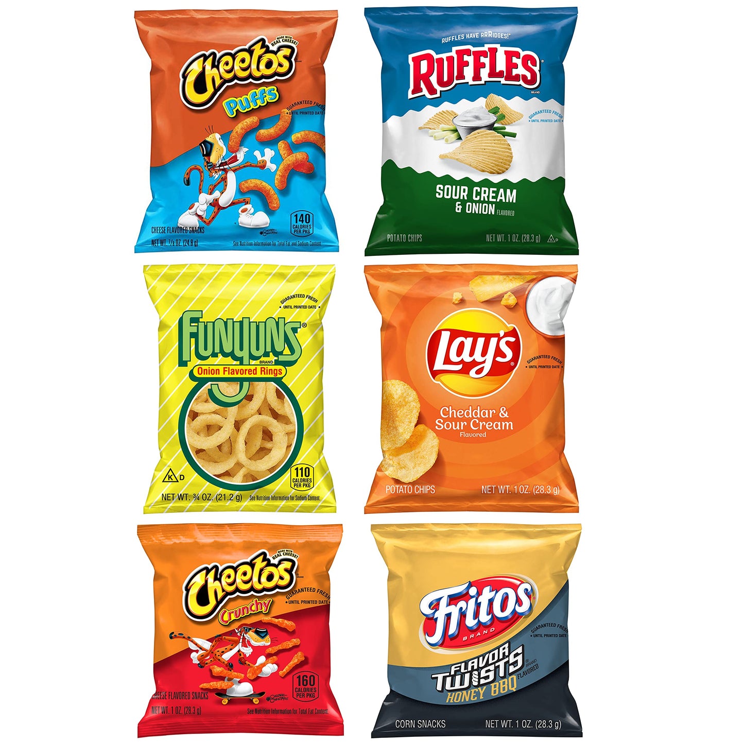 Frito-Lay Snacks Family Fun Mix Chips Variety Pack  Ruffles  Fritos  Cheetos  Lays  Funyuns 18 Count(Pack of 1)(Assortment May Vary)