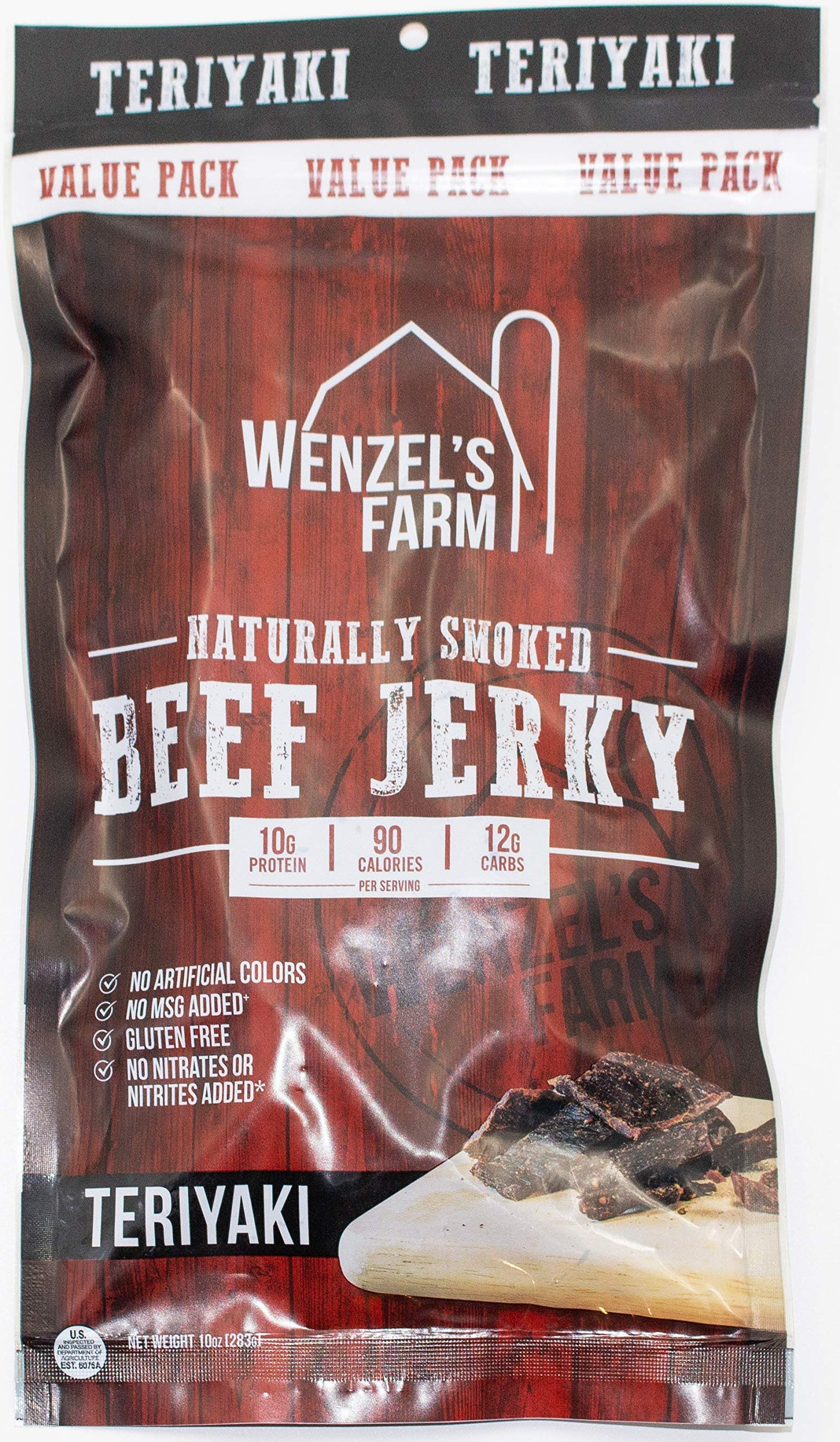 Wenzels Farm Teriyaki Beef Jerky 10 Oz. | Value Pack | Naturally Smoked | No Msg, Fillers, Binders, Artificial Colors | Gluten Free