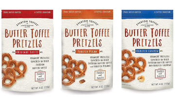 Everton Toffee Butter Toffee Pretzels, Variety Pack (4 oz. bag, 3-pack). Gourmet Artisan Toffee Covered Pretzels, Sweet and Salt