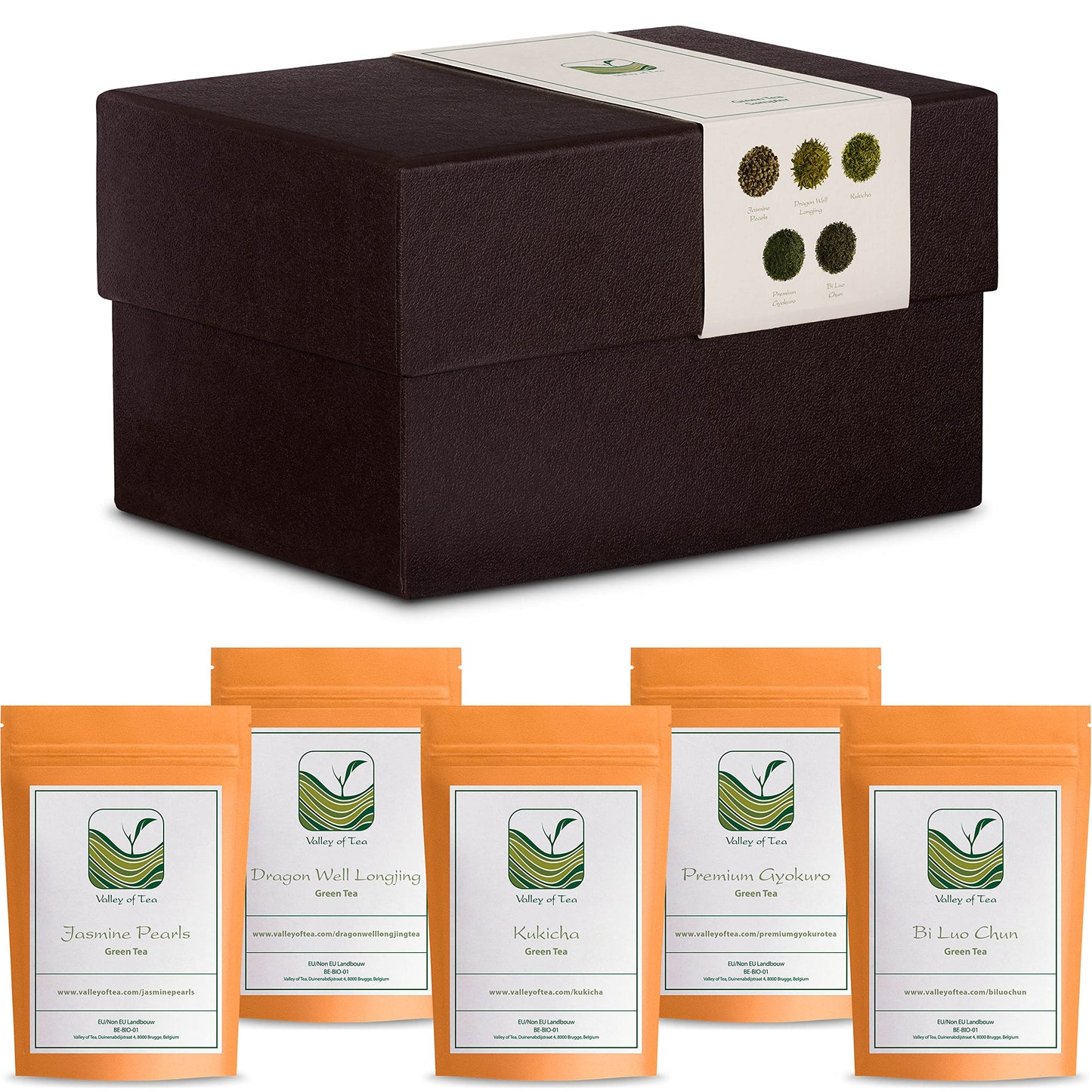 Famous Green Tea Gift Box - For Green Tea lovers - Specialty Loose tea s for the tea lover in your life - Gourmet green tea sampler - Teas basket for tea connaisseurs - 5 Samplers