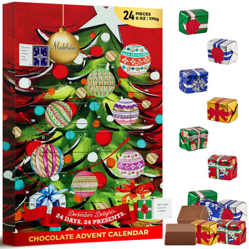 Madelaine 2025 Christmas Advent Calendar - Chocolate & Candy Christmas Countdown for Kids  Women  Men  Teen Girls & Boys - Holiday  Advent Calendars - Christmas Tree - 8 Oz