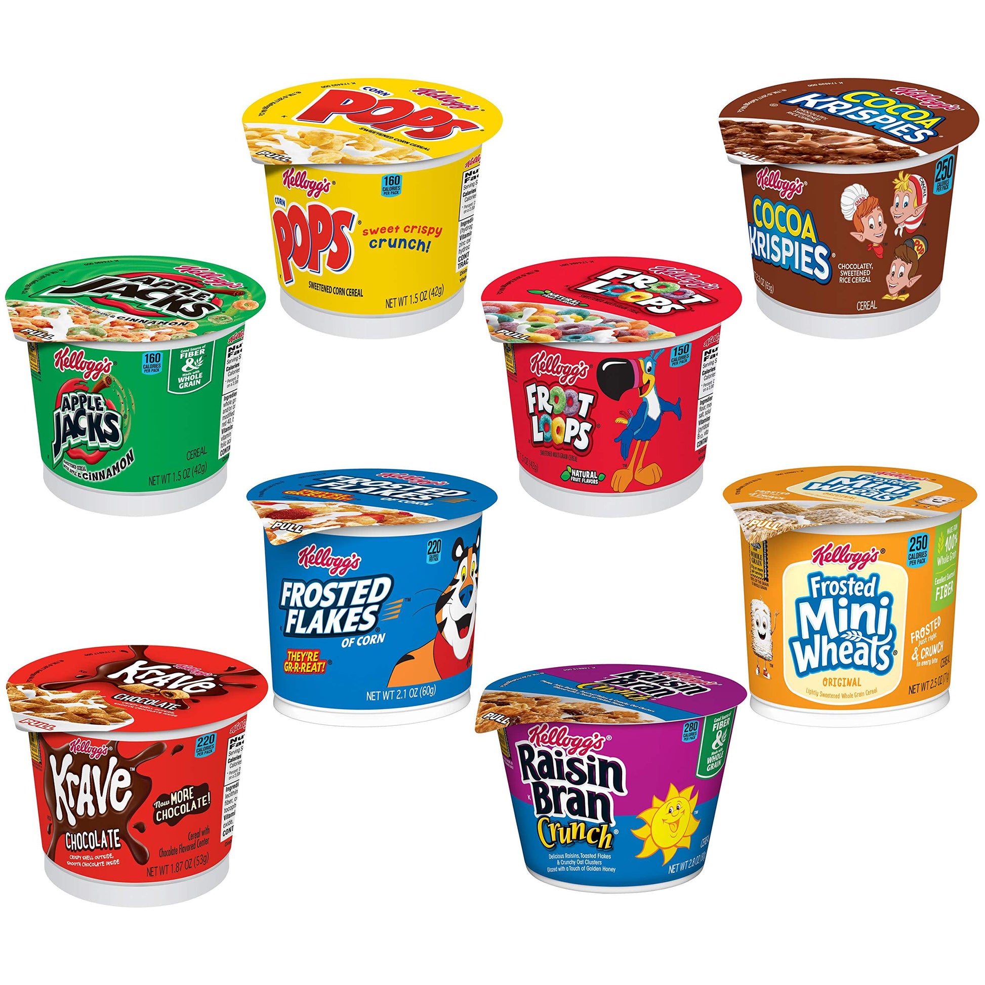 Kelloggs Cereal in a Cup Variety Pack - 8 Flavors, 60 Piece Assortment, Portable Breakfast, Model 3800012611