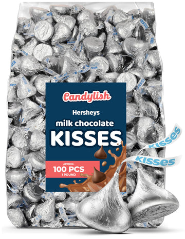 Hershys Kisses Milk Chocolate, Classic Silver Wraps, 1 Pound Bag (Approx. 100 Pieces) - Perfect For Gifts, Parties, And Special