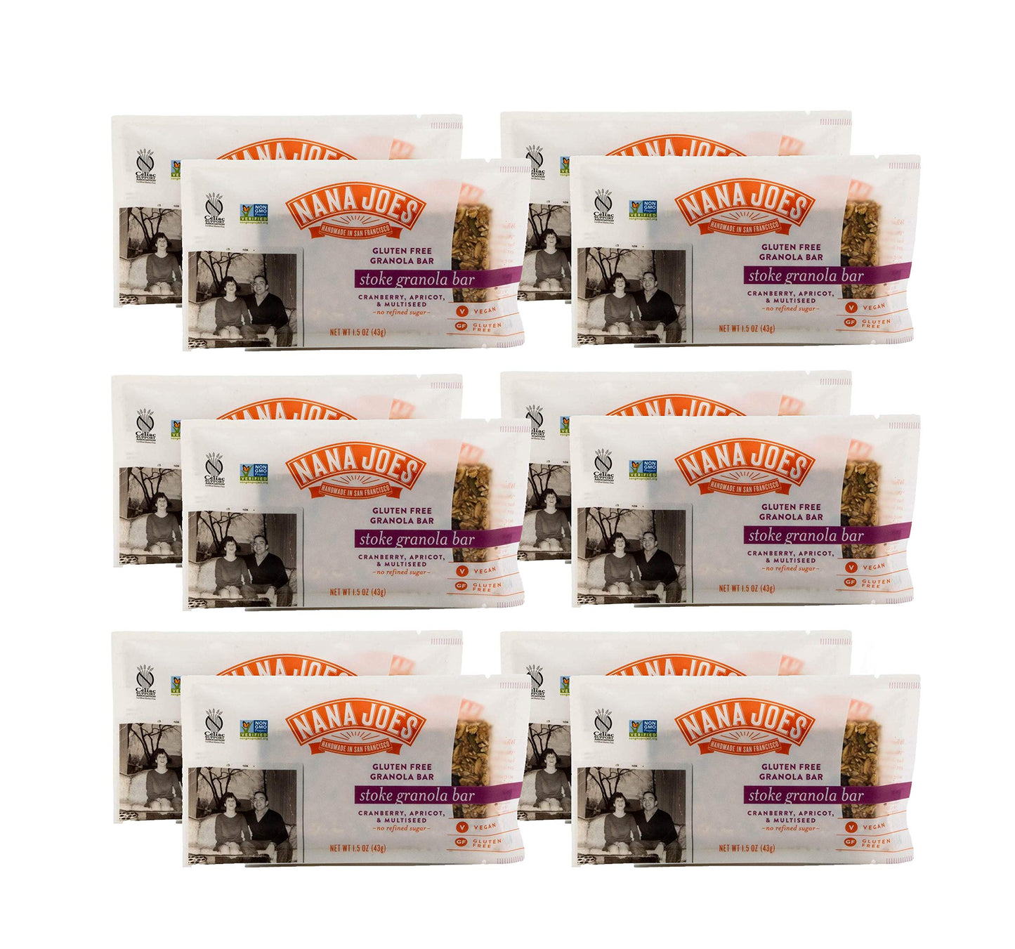 NANA JOES GRANOLA Stoke Bars, Gluten-Free, Vegan, Organic, Cranberry & Apricot, 12 Pack