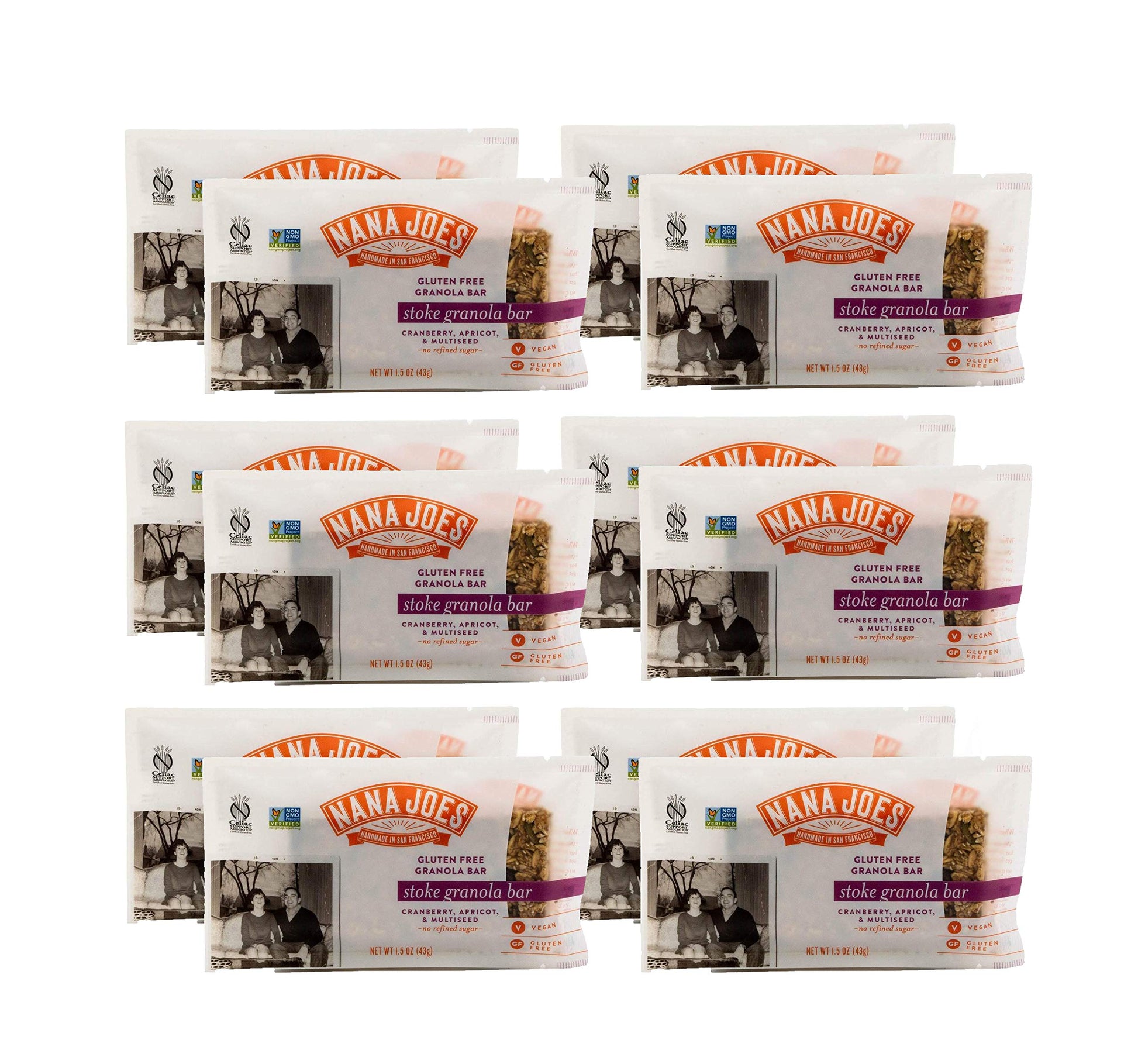 NANA JOES GRANOLA Stoke Bars, Gluten-Free, Vegan, Organic, Cranberry & Apricot, 12 Pack