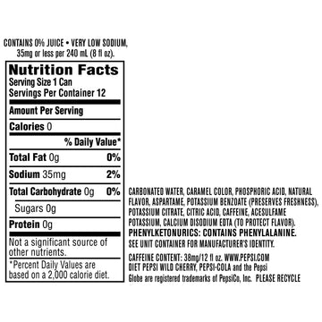 Diet Wild Cherry Pepsi, 12 oz Cans, 12 Count