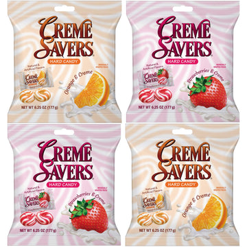 Cream Savers Strawberry & Cream and Orange & Cream, 6.25 Ounce Bag (Pack of 4) 2 of Each Flavor, Individually Wrapped Hard Candy