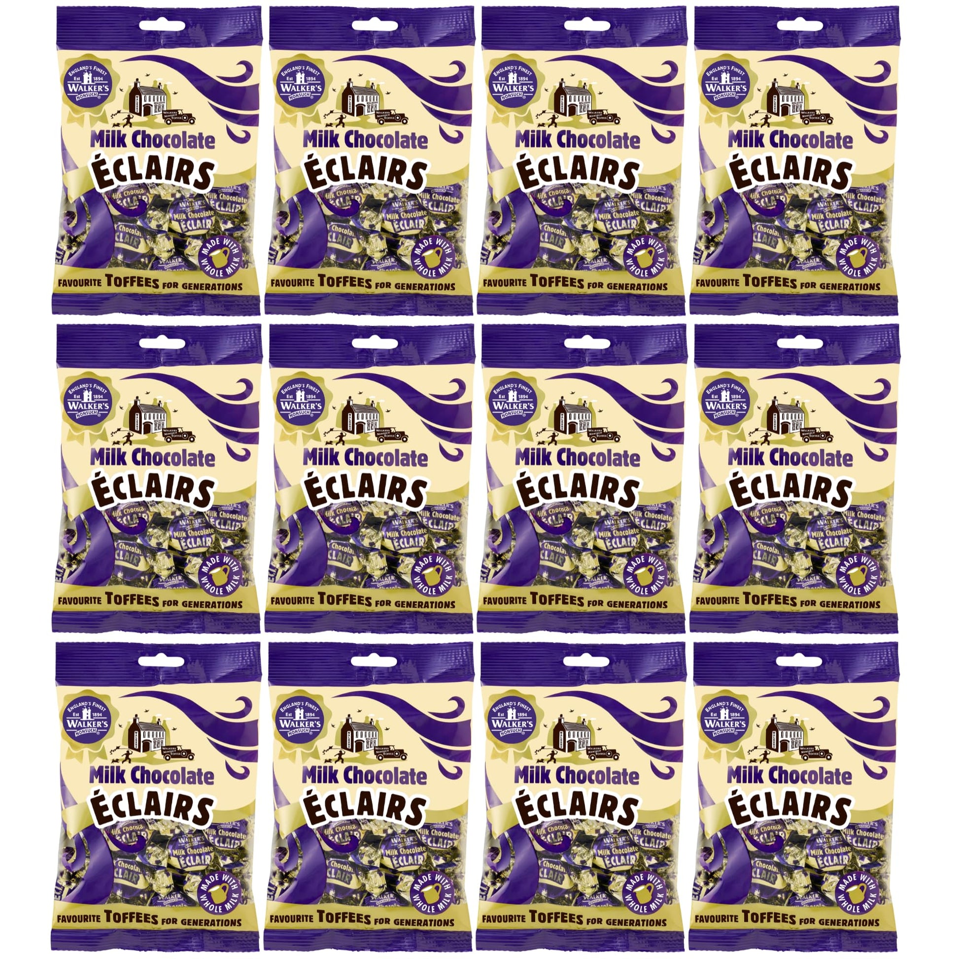 Walkers Nonsuch Milk Chocolate Eclairs 5.29 Oz (Pack Of 12) - Traditional British Chewy Butter Toffee Candy  Classic English Creamy Toffee Sweets  Imported Uk Chocolates Gourmet Gift