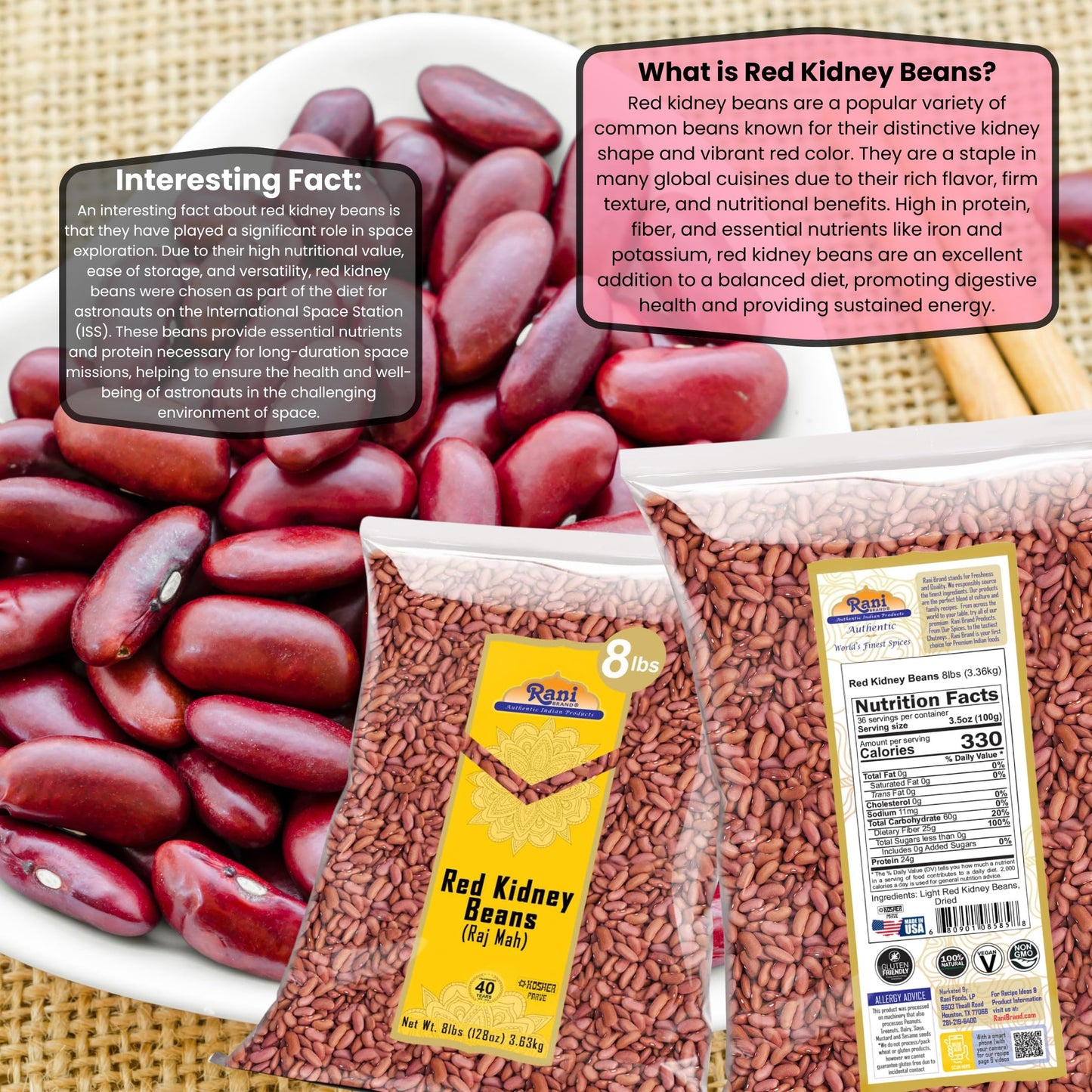 Rani Red Kidney Beans, Light 128Oz (8Lbs) 3.63Kg Bulk ~ All Natural | Vegan | Gluten Friendly | Non-Gmo | Kosher | Raj Mah