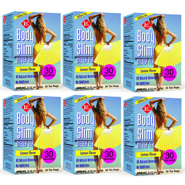 Uncle Lees Tea Body Slim Tea Dieters Tea, Caffeine Free Chinese Herbal Tea with Senna Leaves and Natural Lemon Zest Flavor Tea Bags (6 Pack - 30 Tea Bags Per Box)