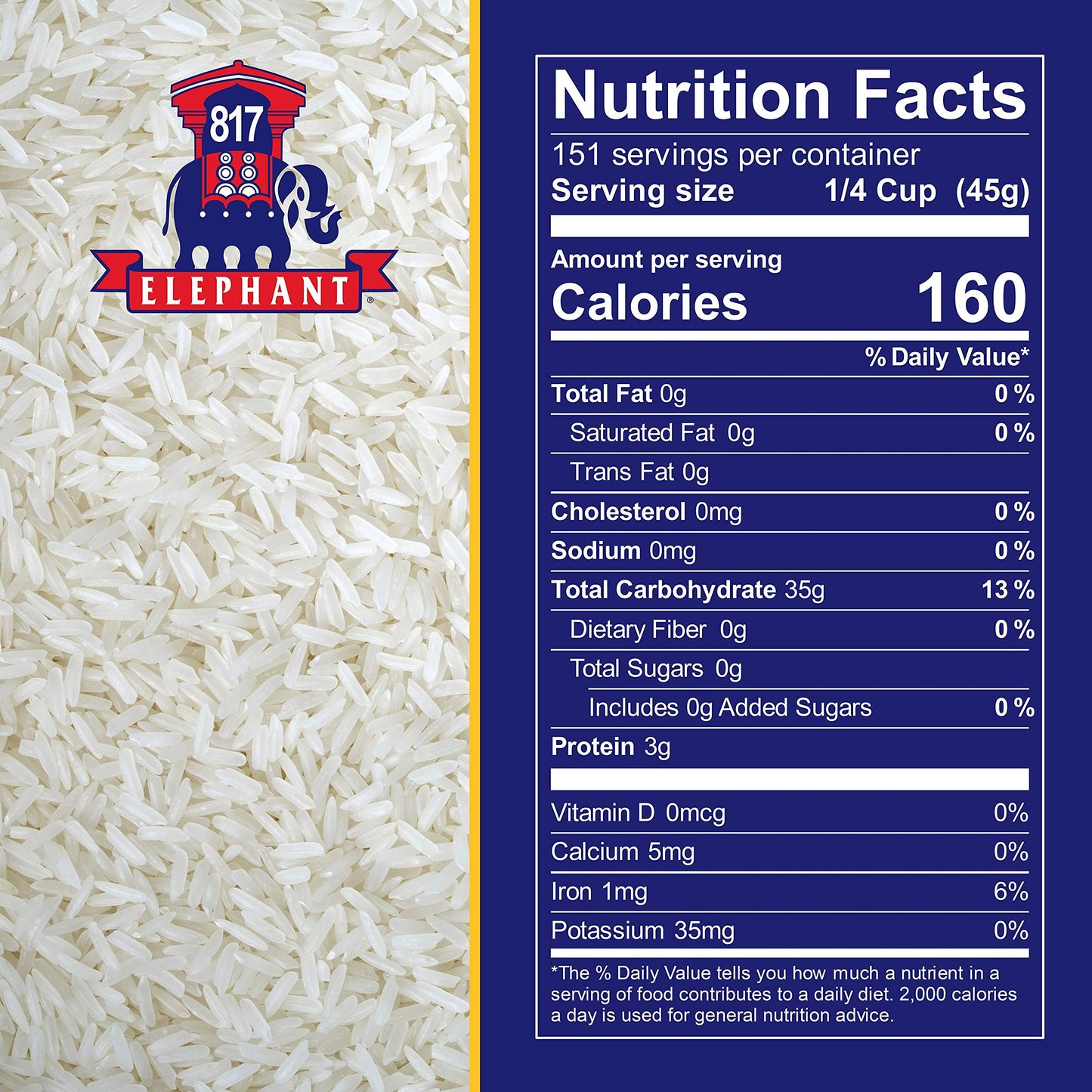 817 Elephant Thai Hom Mali White Jasmine Rice - 15 Lb Bag
