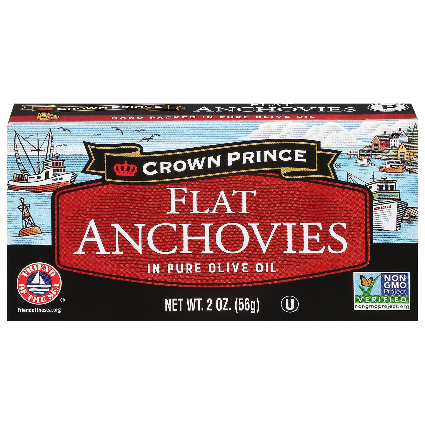 Crown Prince Flat Anchovies In Olive Oil, 2-Ounce Cans (Pack Of 12)