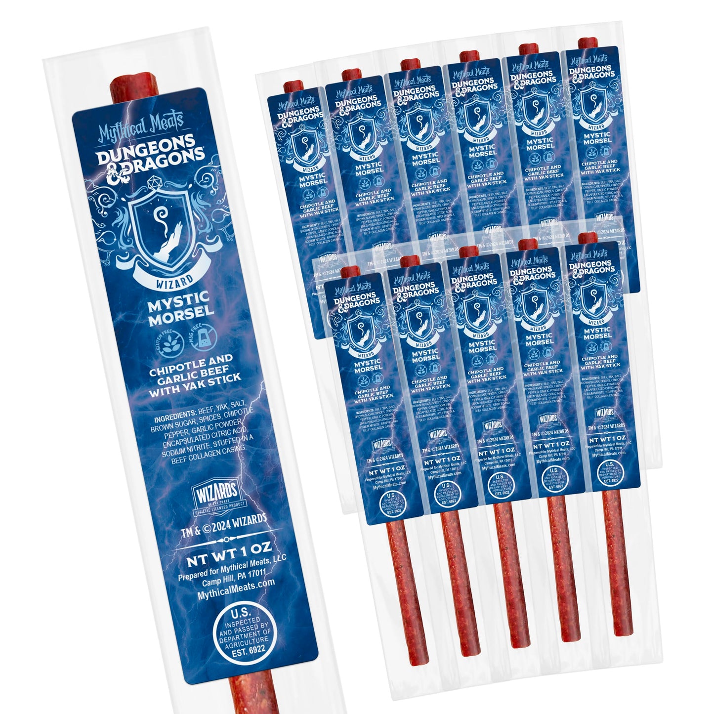 Mythical Meats Jerky Sticks - Chipotle & Garlic Beef with Yak - Gluten Free - 12 Count
