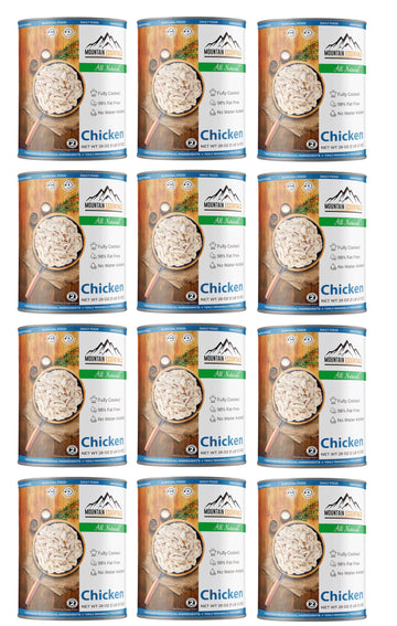 MOUNTAIN ESSENTIALS Fully Cooked Canned Chicken, White Meat, 28 Oz, Pack of 12 - Great for Meals, Camping & Emergency Food