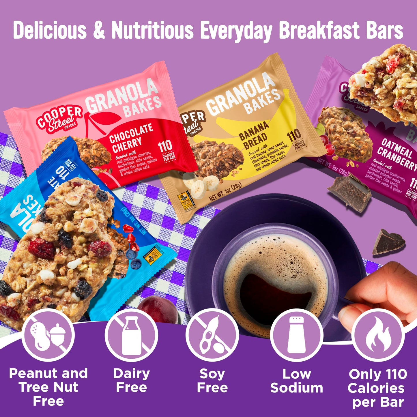 Cooper Street Granola Bakes (48 Count) - Soft and Chewy Breakfast Granola Bars Variety Pack - Nut  Dairy & Soy Free - Individually Wrapped Healthy Snacks for Kids  School  Work  Hiking & On-the-Go