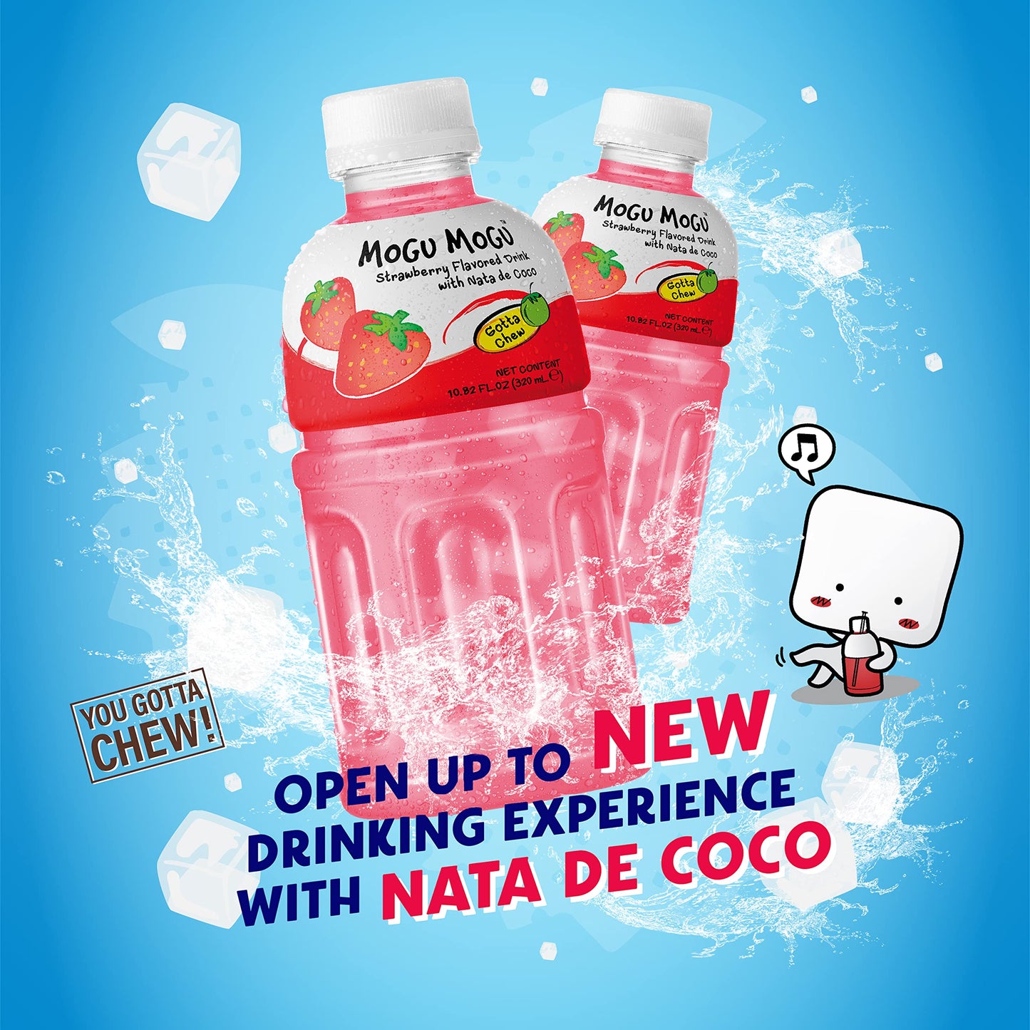 Mogu Mogu Drink Strawberry Juice (6 Bottles) Drinks For Kids Made With Fruit Juice And Nata De Coco (Coconut Jelly) Fun Chewable