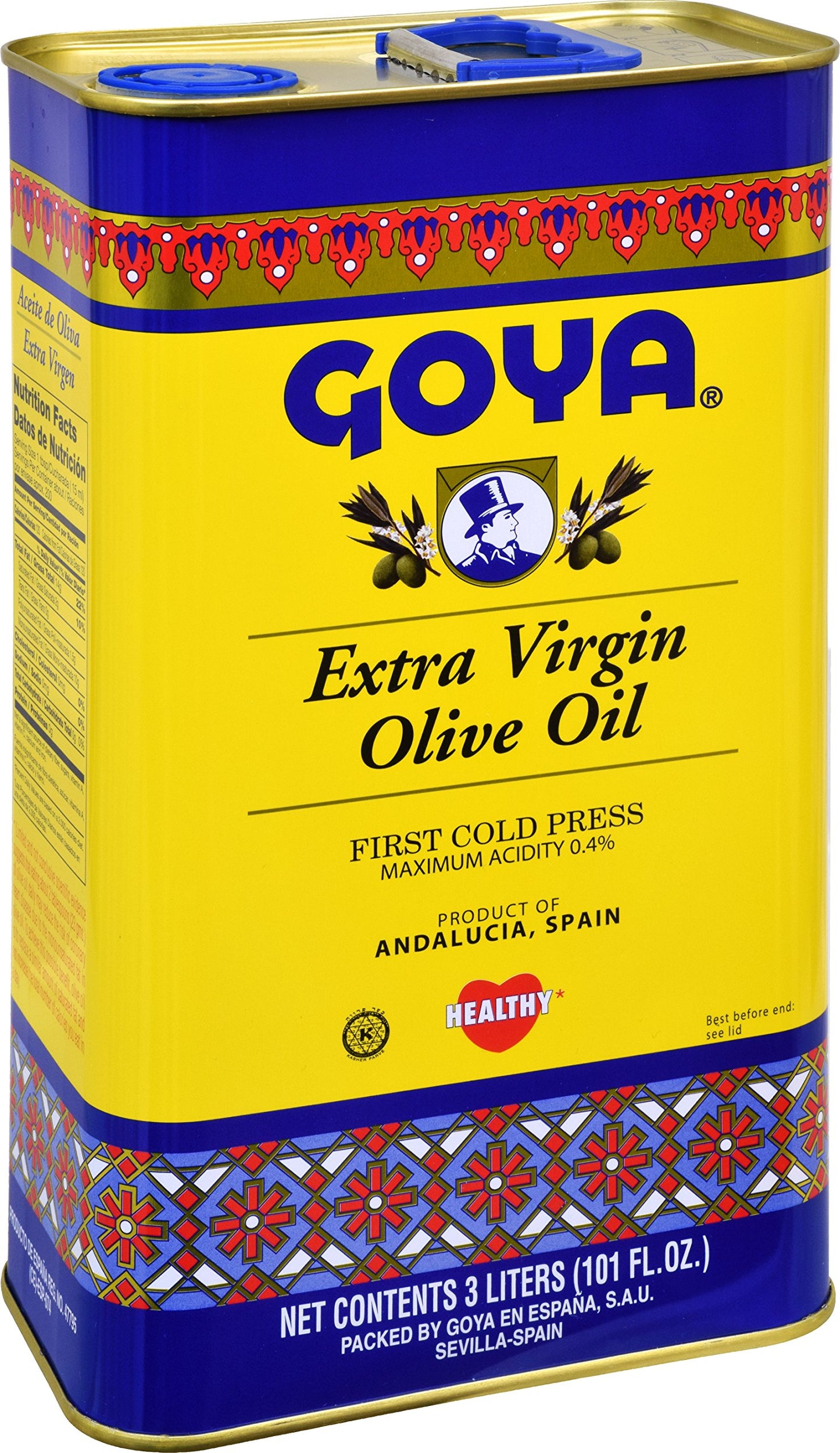 Goya Foods Extra Virgin Olive Oil, Tin, 3 Liter (Pack Of 3)