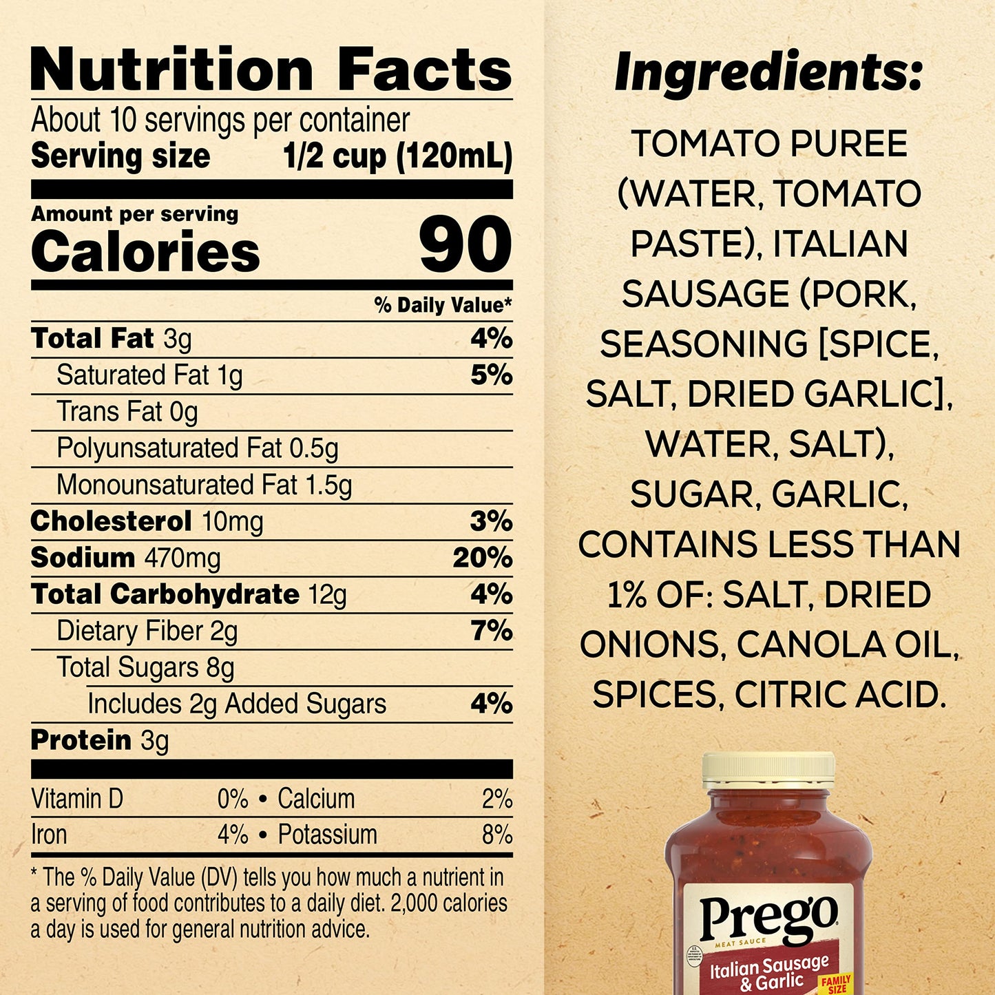 Prego Italian Sausage And Garlic Meat Sauce, 44 Oz Jar
