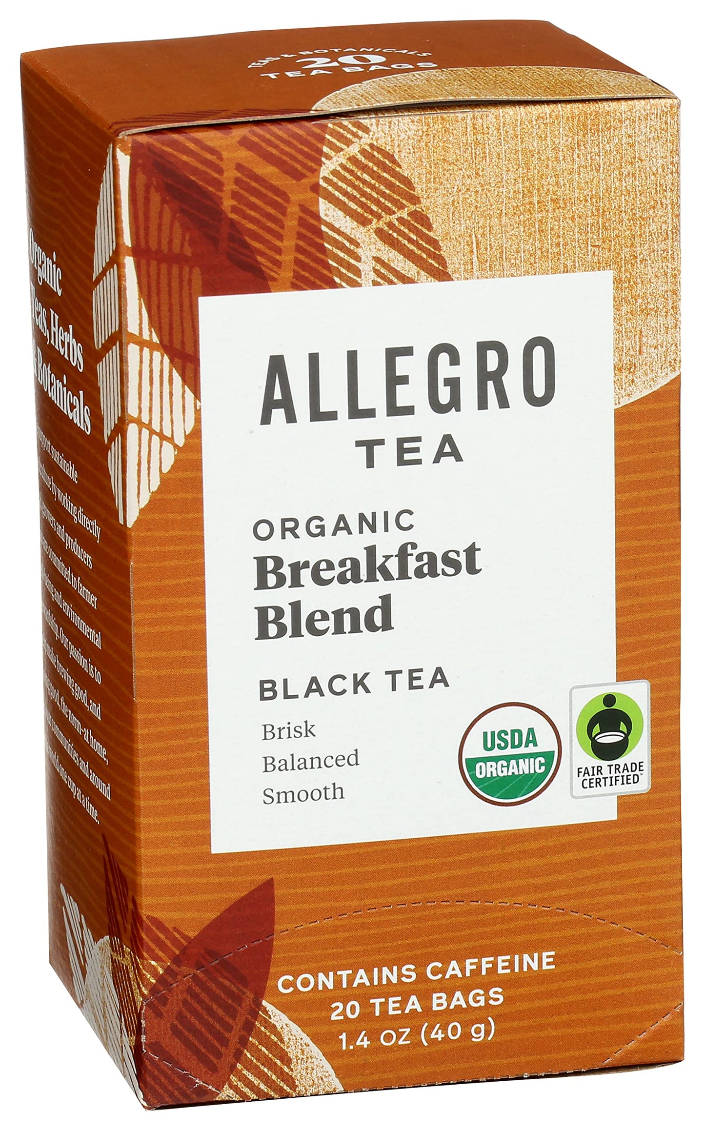 Allegro Coffee Organic Breakfast Blend Tea Bags - 20 Count Pack