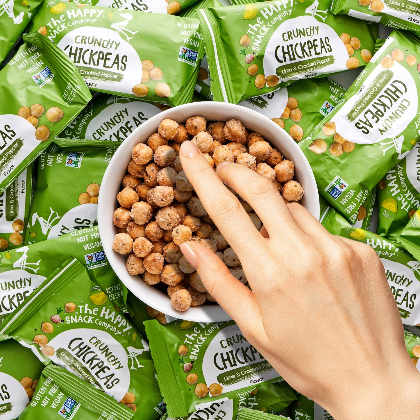 The Happy Snack Company Crunchy Chickpeas Lime & Cracked Pepper 24 X 1 Oz. 5G Plant Based Protein & 120 Cals. Gluten,Nut & Dairy