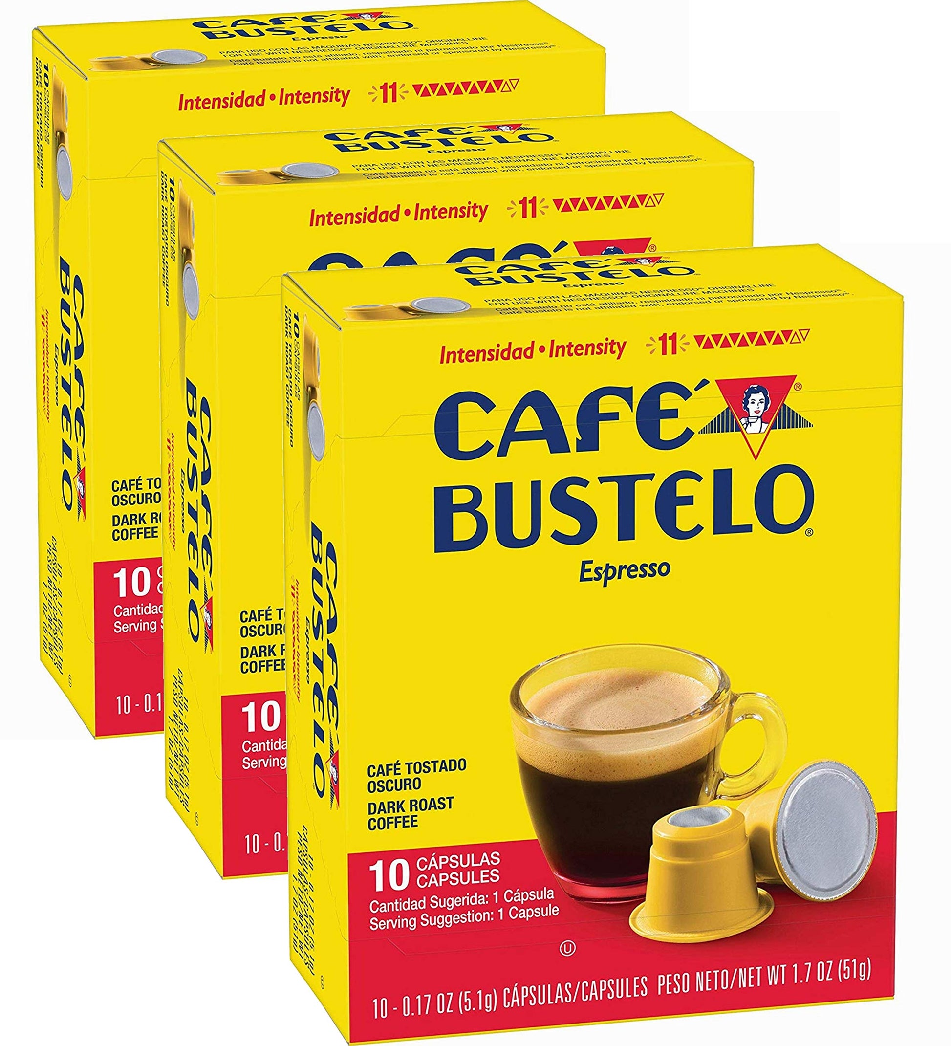 Bustelo Nespresso Cafe Bustelo Coffee Espresso Capsules, 30 Count, Pack of 3