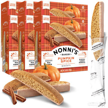 Nonnis Pumpkin Spice Biscotti Holiday Cookies - 6 Boxes Pumpkin Cookies - Pumpkin Biscotti w/Cinnamon Icing - Biscotti Individu