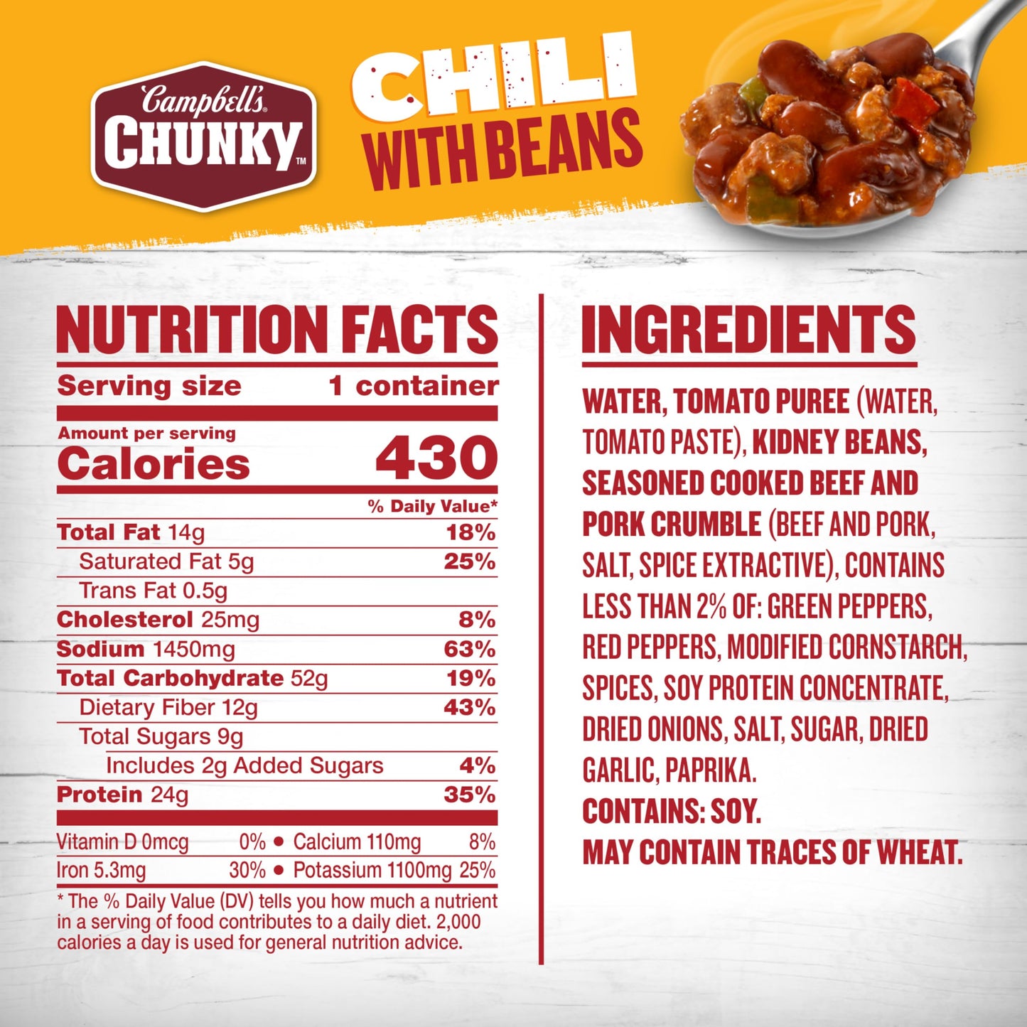 Campbell'S Chunky Chili With Beans, 15.25 Ounce Microwavable Bowl