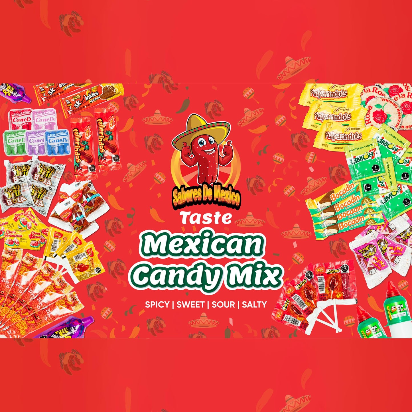 Sabores De Mexico Mexican Candy Variety Pack - 50 Count Dulces Mexicanos with Vero Lollipops, Lucas Candy, Pulparindo & More