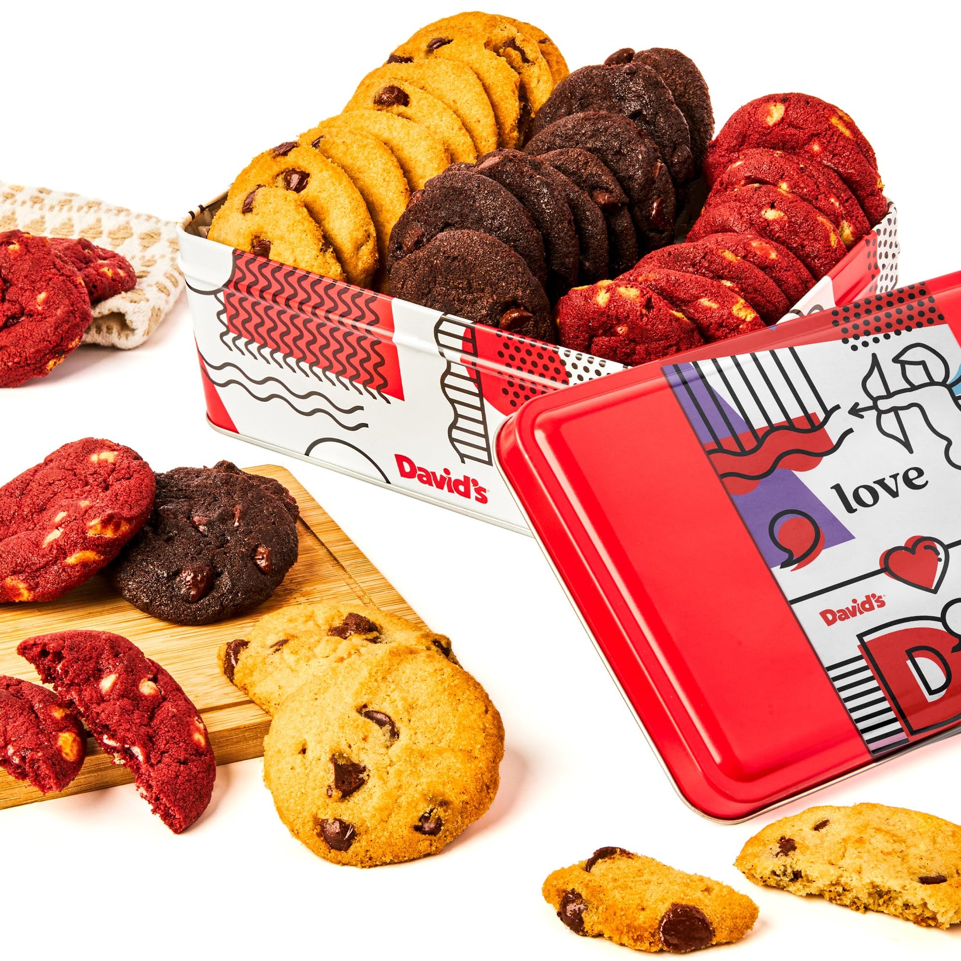 David's Cookies Fresh-Baked Sweet Sampler Mini Bites in Love Tin - 1.7 Lbs Assorted Mini Cookies with Chocolate Chip, Chocolate 