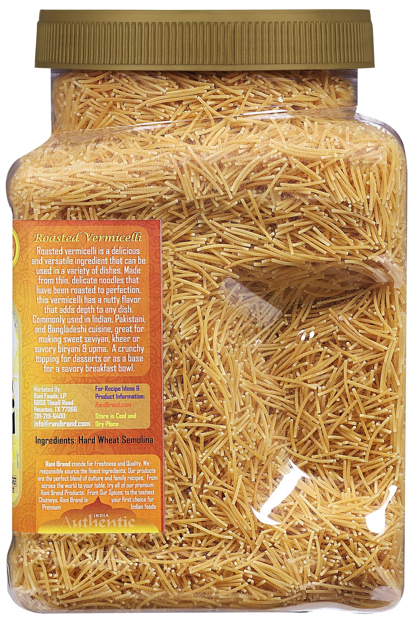 Rani Roasted Vermicelli (Roasted Wheat Noodles) 28Oz (1.75Lbs) 800G Pet Jar ~ All Natural | Vegan | Non-Gmo | Kosher | Indian Or