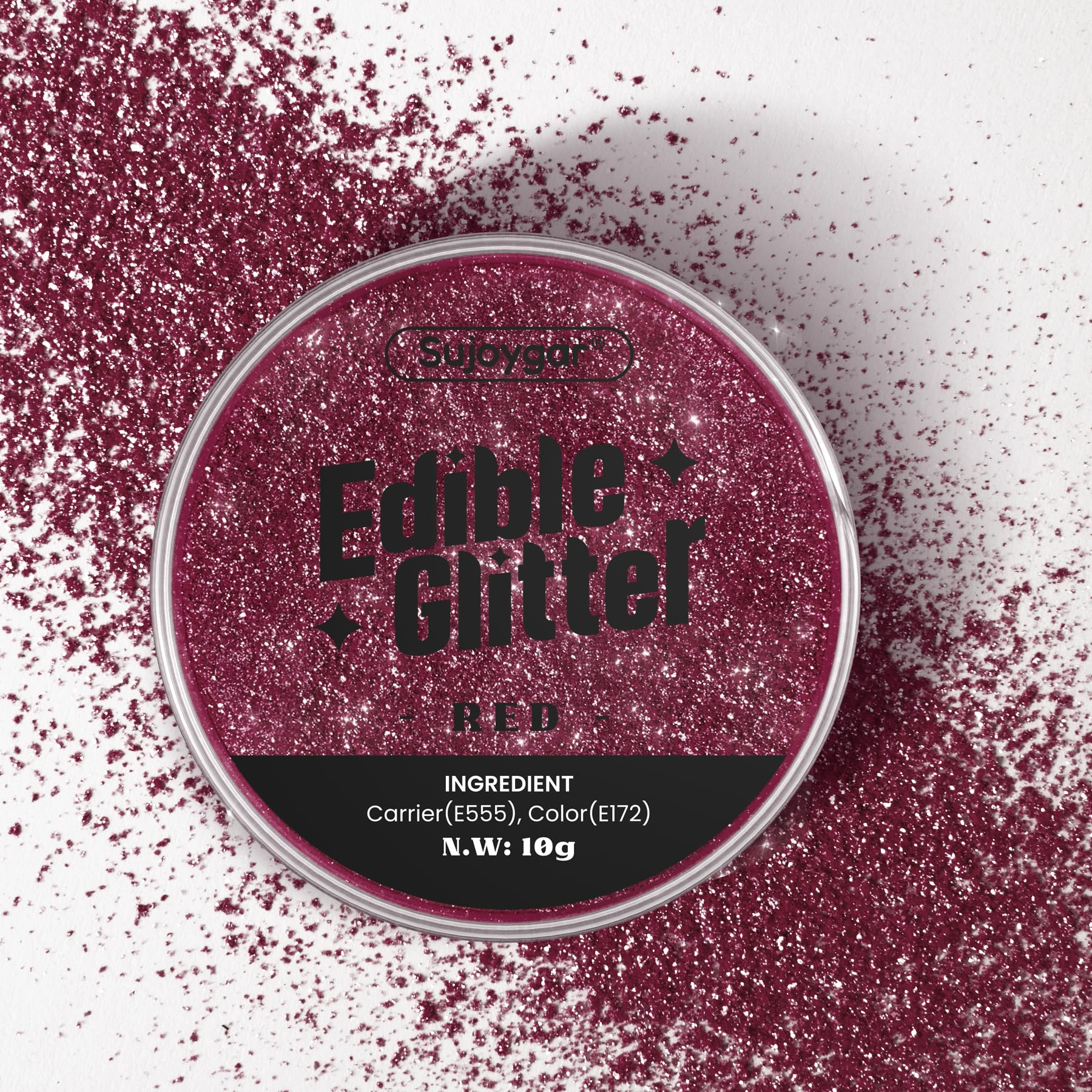 (10g) Red Edible Glitter for Cocktails, Drinks, Cakes - Patriotic Red Edible Drink Glitter Bulk - 100% Food Grade Cake Dust for 
