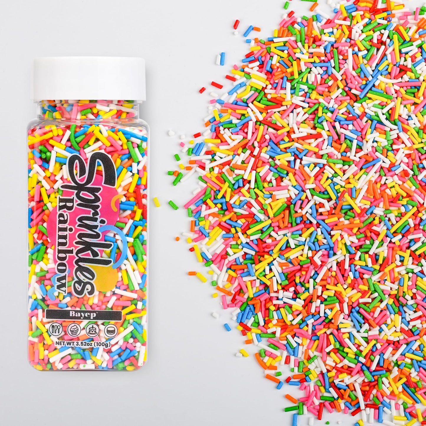 Bayep Rainbow Sprinkles Jimmies Colorful Sprinkles For Cake Decorating Ice Cream, Cookies, Baking, Cupcake Topper Bulk Candy Per