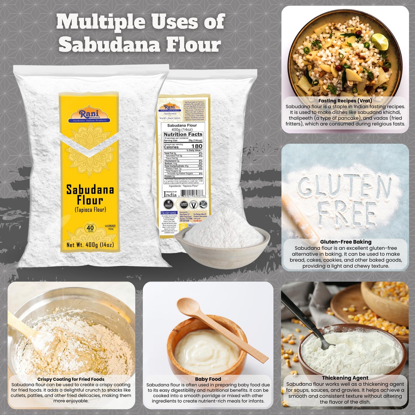 Rani Sabudana Flour (Tapioca/Sago Flour) 14Oz (400G) ~ All Natural | Vegan | Gluten Friendly | Non-Gmo | Kosher | Indian Origin
