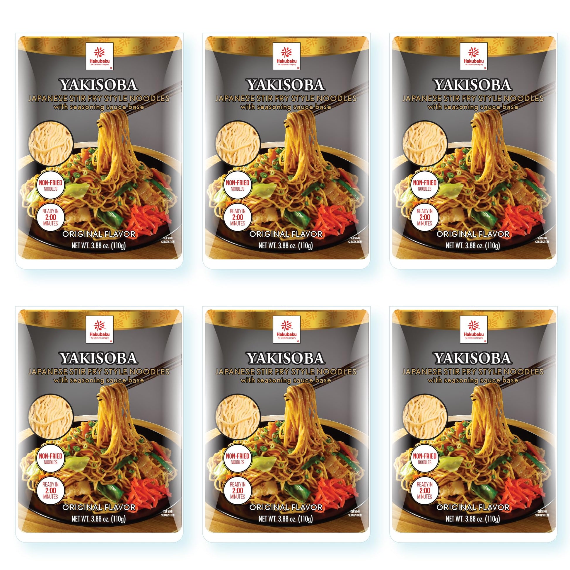 Hakubaku Yakisoba Japanese Stir Fry Noodles - Original Flavor, 6 Pack, Medium Size