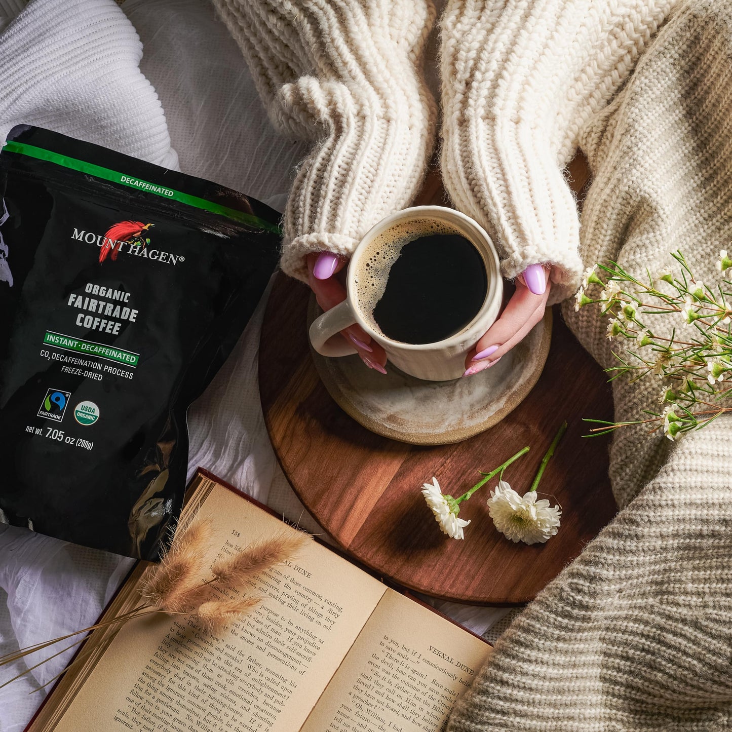 Mount Hagen 7.05oz Organic Freeze Dried Instant Decaf Coffee - 2 Pack | Organic Medium Roast Arabica Beans | Fair-Trade, Eco-fri