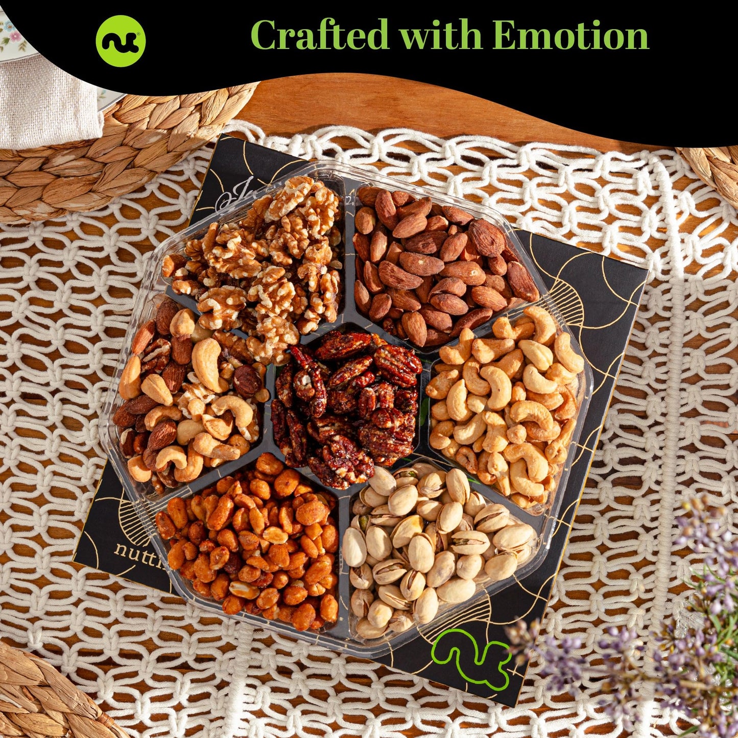 Nut Cravings Gourmet Mixed Nuts Gift Basket - 7 Assortments, 1 LB - Brown & Gold Box - Perfect for Easter, Birthdays, and Corporate Gifts