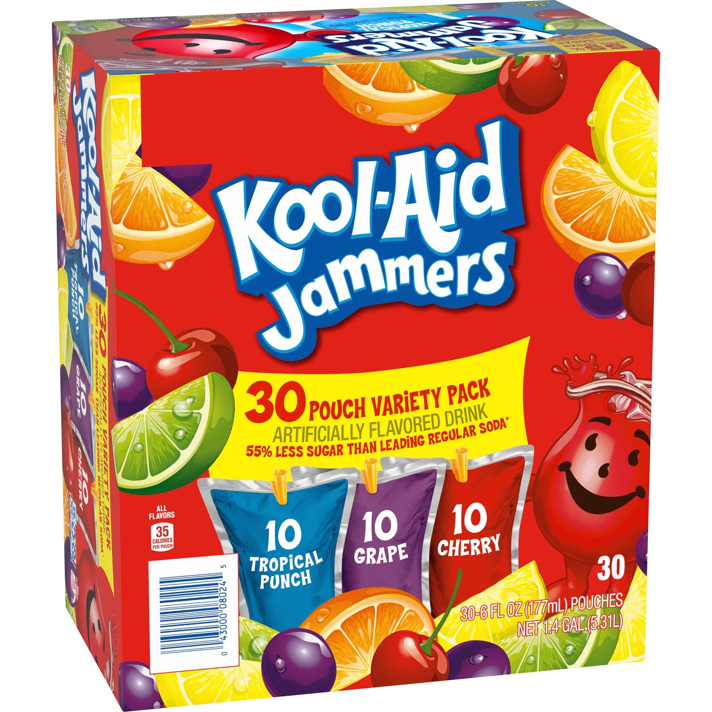 Kool-Aid Jammers Variety Pack, Tropical Punch, G  & Cherry Flavored, 30 Pouches, 60 Fl Oz (Pack of 3)