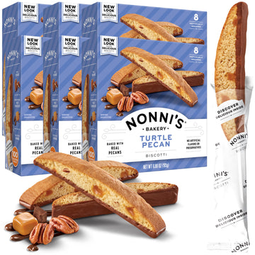 Nonni'S Turtle Pecan Biscotti Italian Cookies - Caramel Pecan Cookies Dipped In Milk Chocolate - Pecan Biscotti Individually Wra