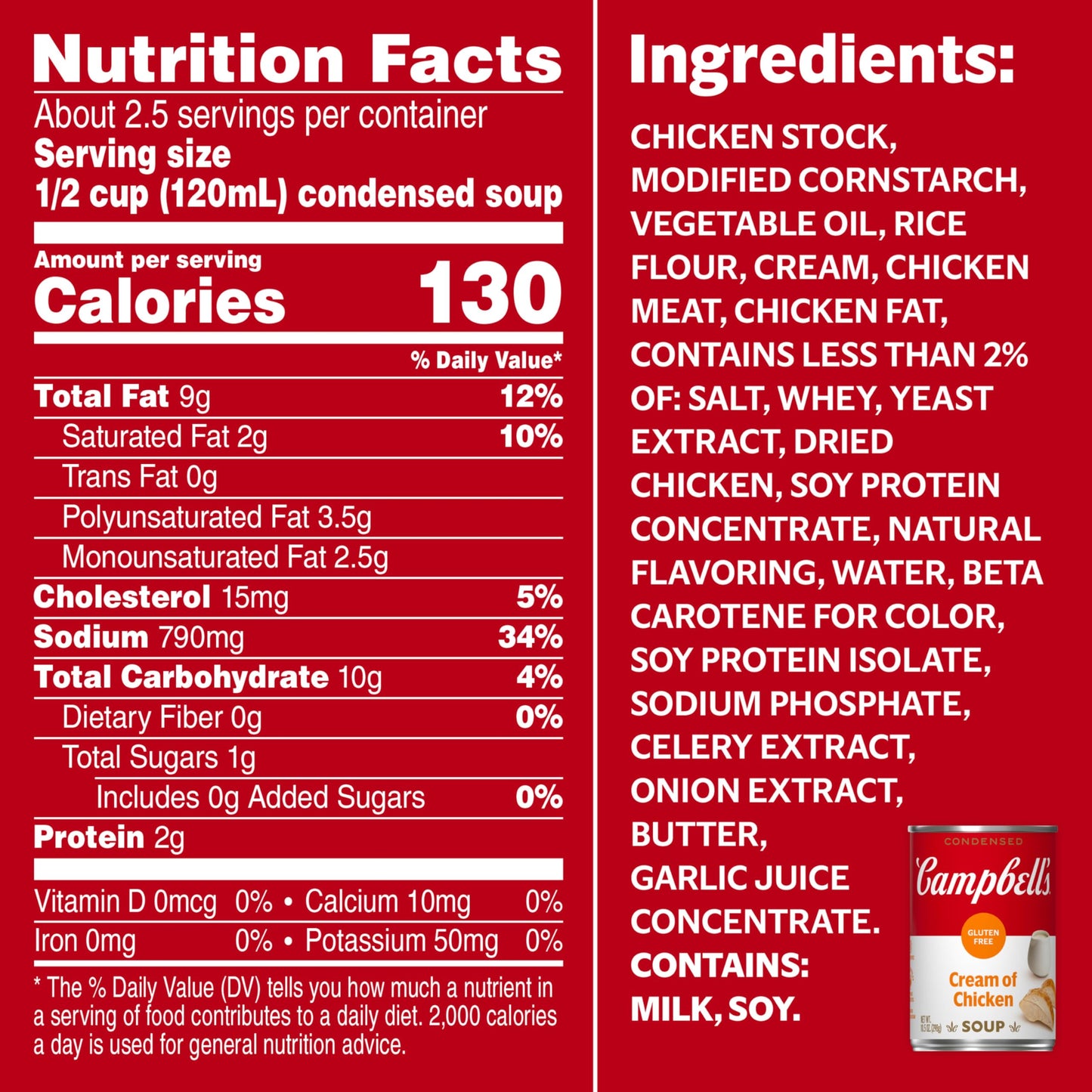 Campbell'S Condensed Gluten Free Cream Of Chicken Soup, 10.5 Oz Can