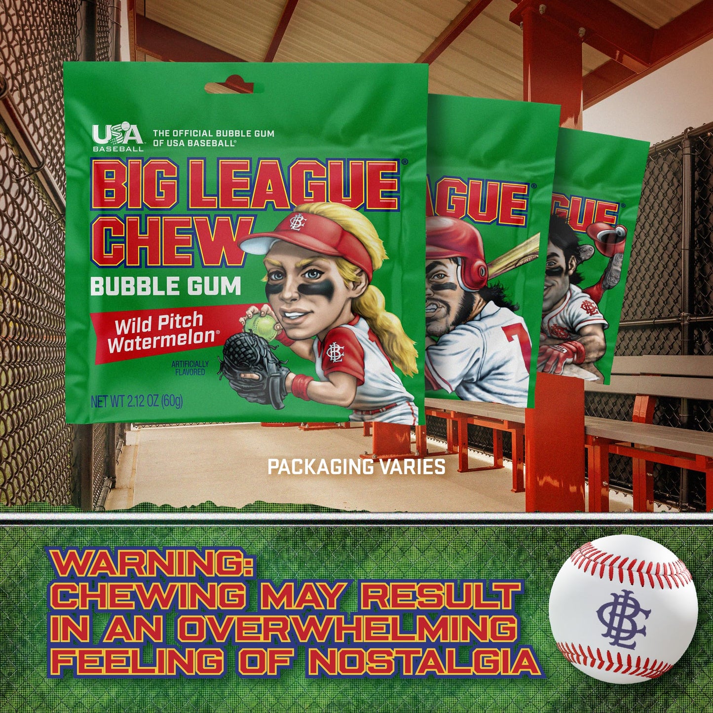 Big League Chew Watermelon Bubble Gum 3-Pack - 2.12oz Packets - Softball Candy for   and Party Favors