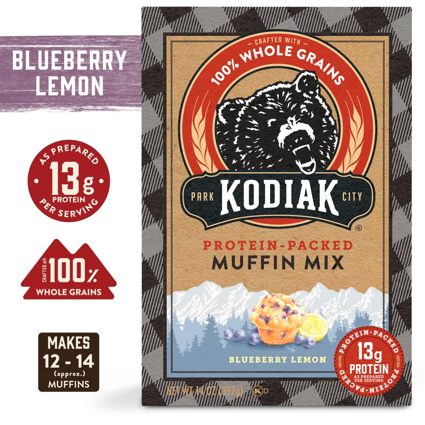 Kodiak Cakes Power Bake, Protein Muffin Mix, Blueberry Lemon, 14 Ounce (Pack Of 6)