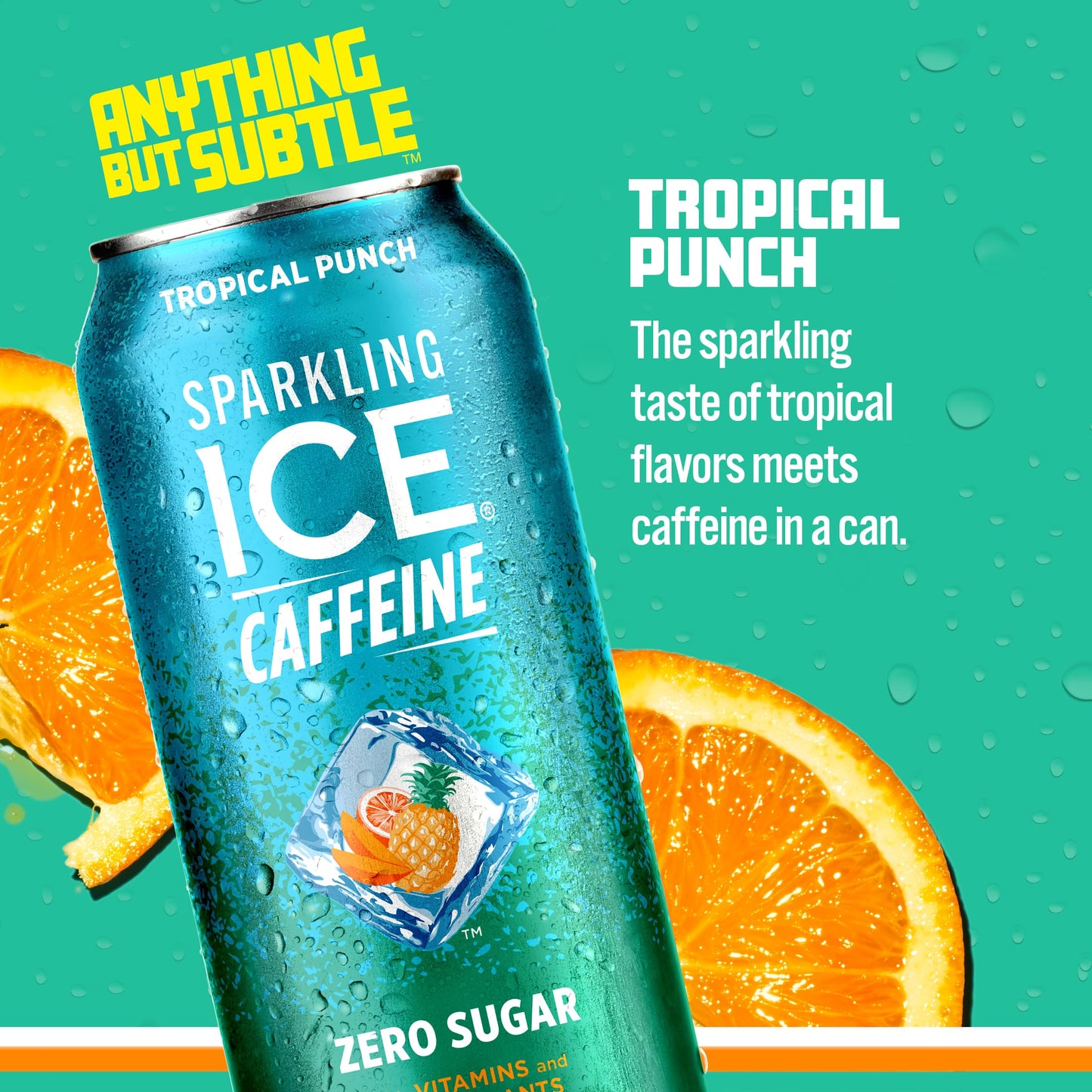 Sparkling Ice Caffeine Tropical Punch Sparkling Water, Zero Sugar, 16 Fl Oz Cans (Pack of 12), Orange Passion Fruit