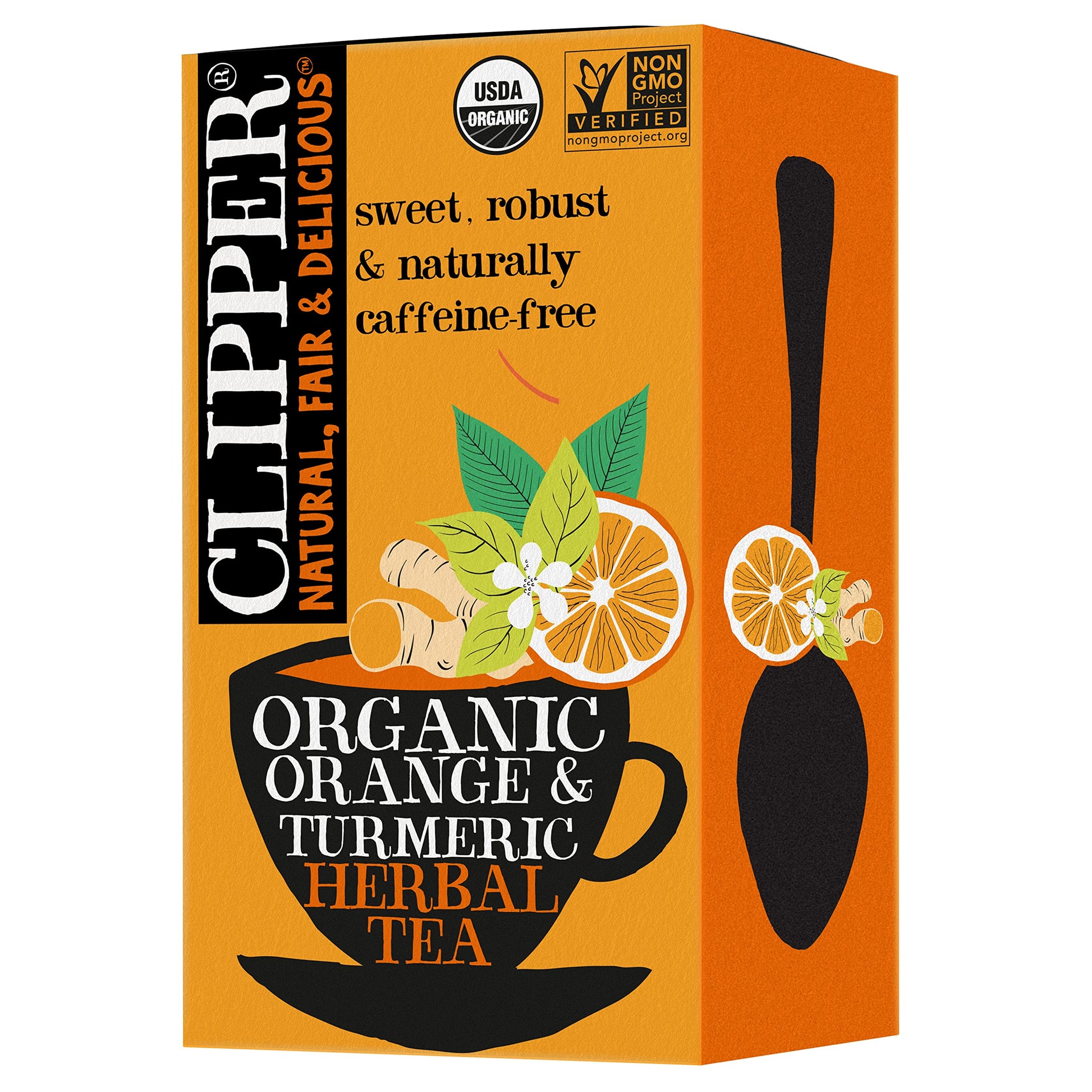 Clipper Organic Herbal Tea, Orange & Turmeric, Caffeine Free, 20 Unbleached Tea Bags, Plant Based
