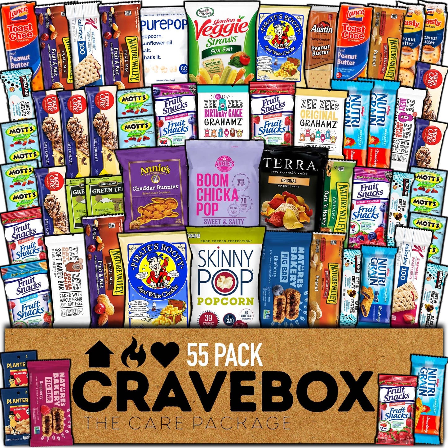 CRAVEBOX Healthy Snack Box - 55 Count Variety Pack Care Package - Nut & Fruit Assortment for Kids & Adults - 1.82 Ounce Each