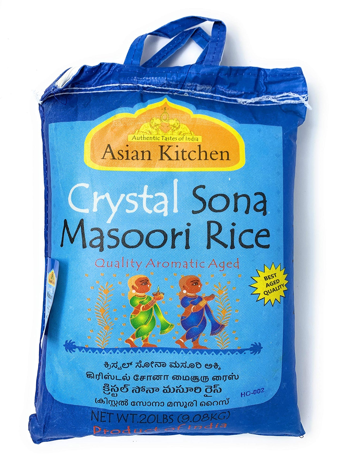 Asian Kitchen Crystal Sona Masoori Aged Rice 20-Pound Bag, 20Lbs (9.08Kg) Short Grain Rice ~ All Natural | Gluten Friendly | Veg