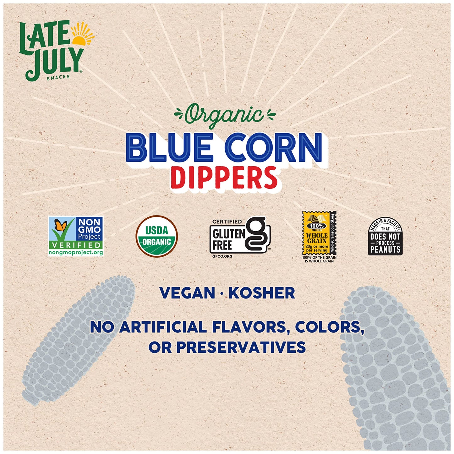 Late July Snacks, Dippers, Organic Blue Corn Tortilla Chips, 7.4-Oz. Bag (Pack Of 9)