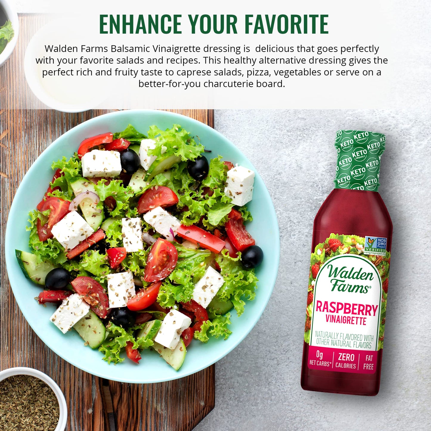 Walden Farms Raspberry Vinaigrette - Calorie-Free, Gluten-Free, Low Carb, Keto-Friendly, Vegan, Sugar-Free, Dressing With Bold R