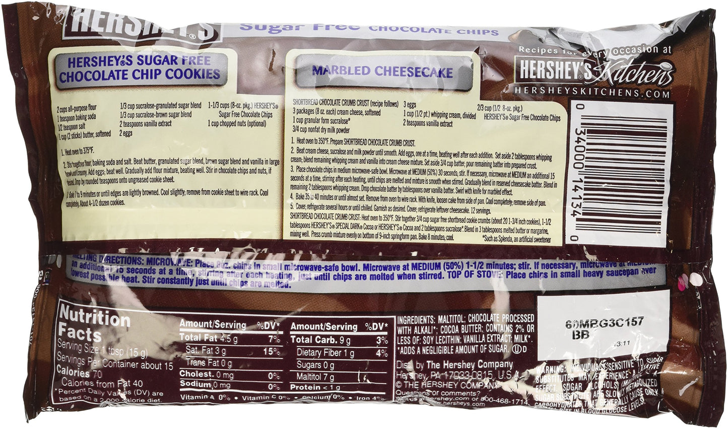 Hersheys Baking Chips Chocolate Semi Sweet Sugar Free, 8-Ounce Bags (Pack of 6)