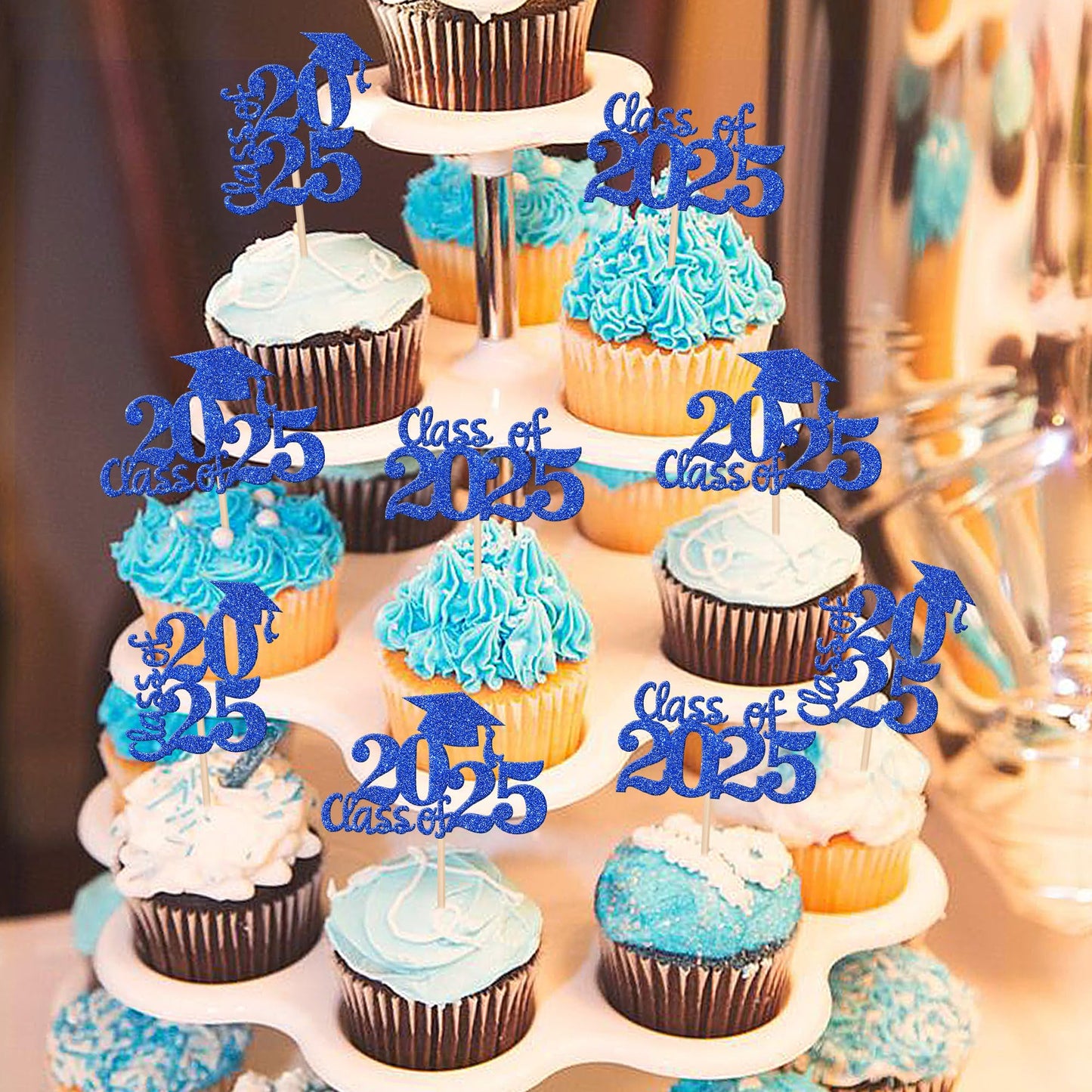 30 Pcs 2025 Graduation Theme Cupcake Toppers Glitter Class Of 2025 Cupcake Picks Graduation Cap Cake Decorations For 2025 Gradua