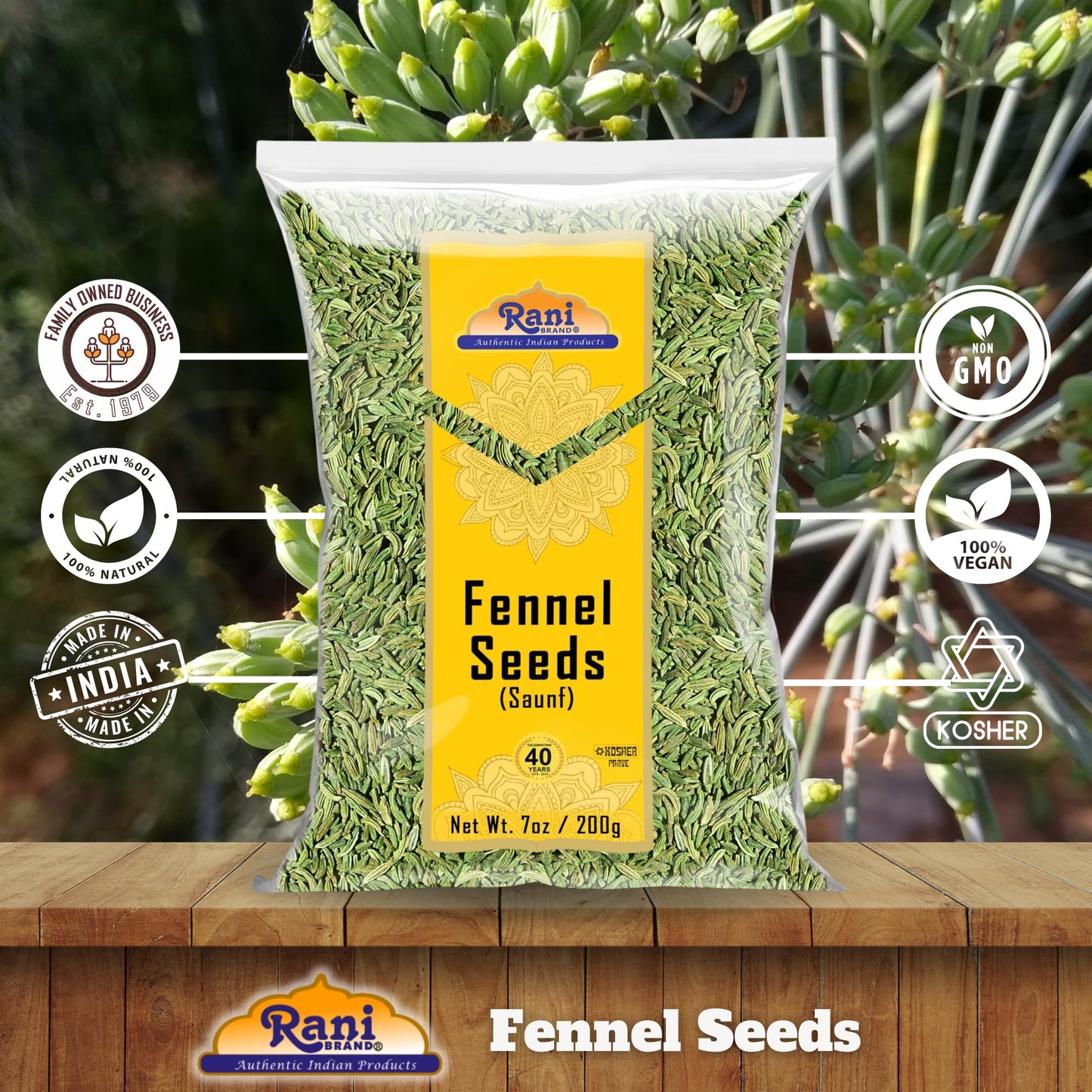 Rani Fennel Seeds (Saunf Sabut) Whole Spice 7Oz (200G) All Natural Gluten Friendly Non-Gmo Vegan Indian Origin